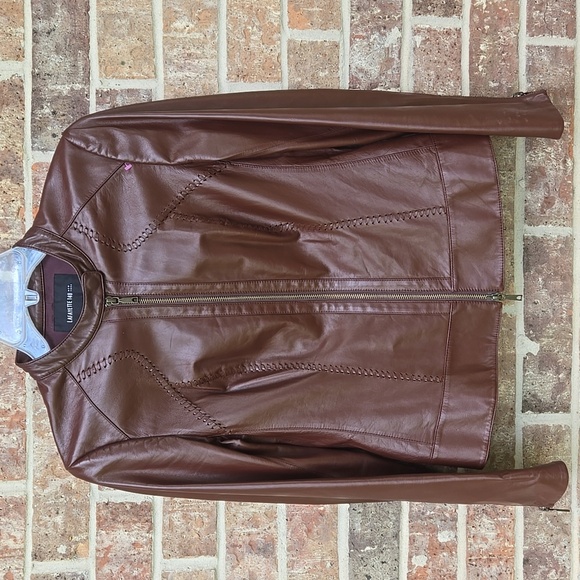 Lafayette 148 New York Brown Leather Jacket Fitted Silhouette Design Size 4 - Picture 1 of 7